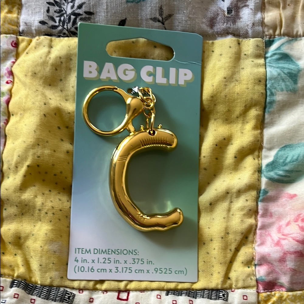 Gold Bubble Letter C Bag Clip Keychain